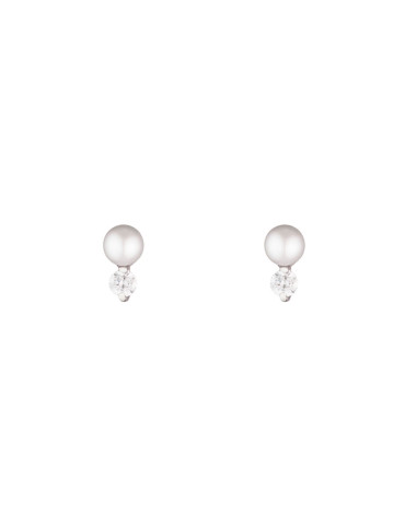 Boucles d'oreilles "Uni" Or Blanc 375/1000 Perle Blanche